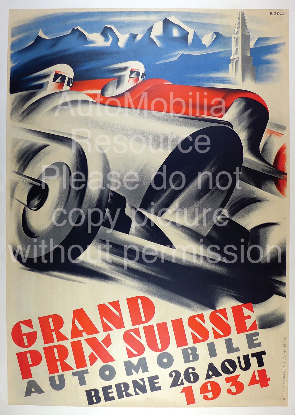 Vintage French 1935 Grand Prix de l'ACF Vintage Motor Racing Poster Art Deco 