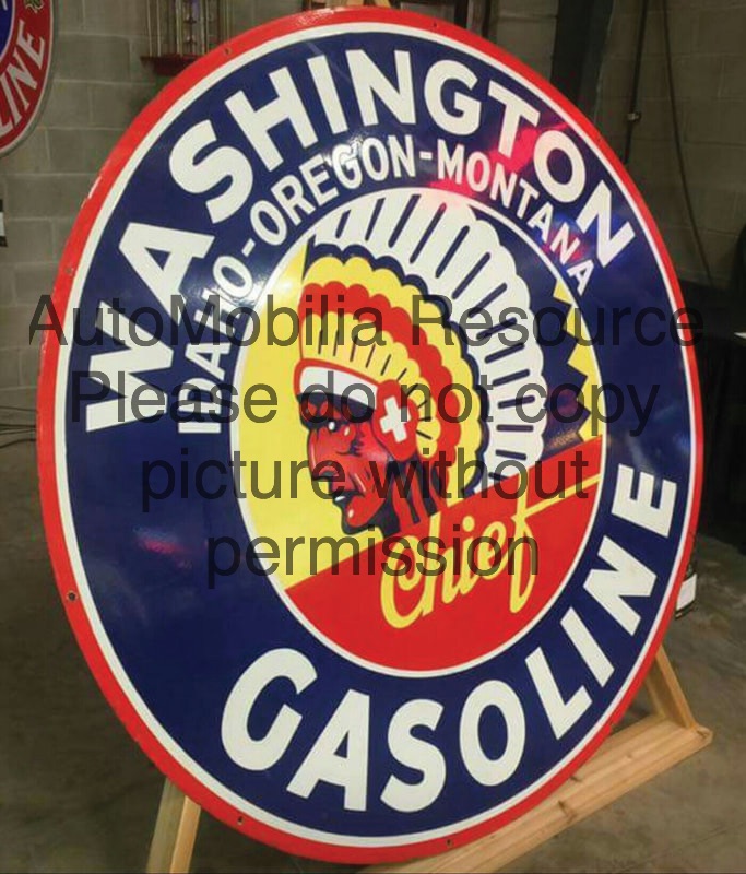Washington Chief Gasoline Porcelain Advertising Sign 