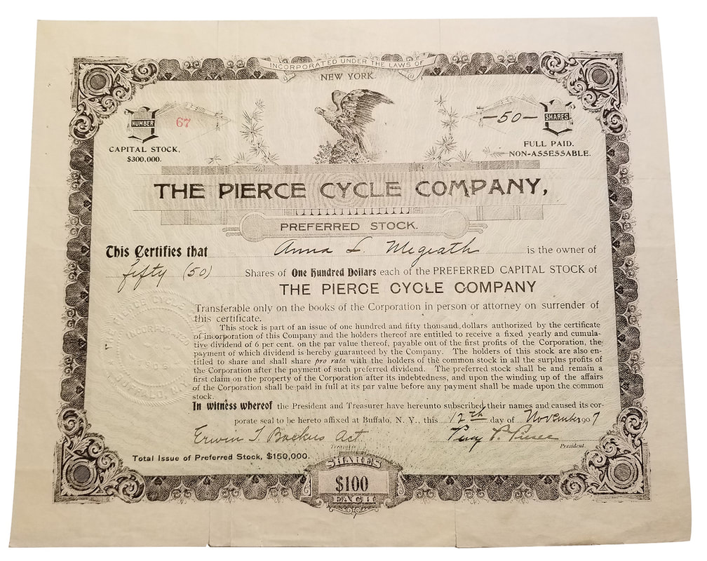 1907 Pierce Cycle automotive stock certificate